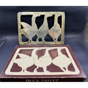 Vintage Solid Brass Goose Duck Trivet Omnibus 1983 Taiwan Farmhouse Decor